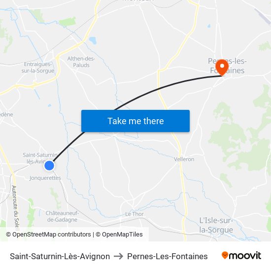 Saint-Saturnin-Lès-Avignon to Pernes-Les-Fontaines map