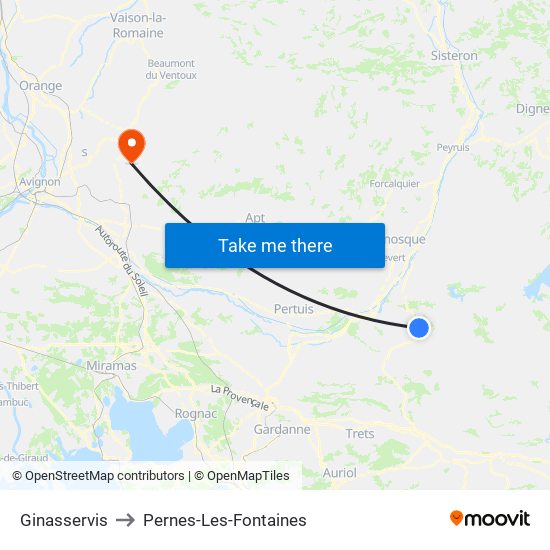 Ginasservis to Pernes-Les-Fontaines map