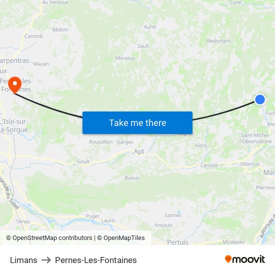 Limans to Pernes-Les-Fontaines map