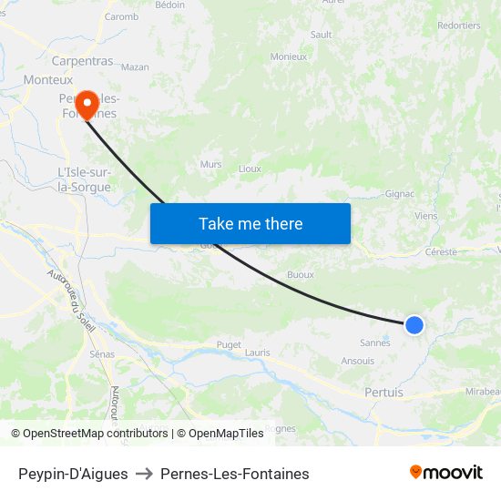 Peypin-D'Aigues to Pernes-Les-Fontaines map