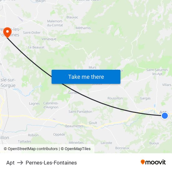 Apt to Pernes-Les-Fontaines map
