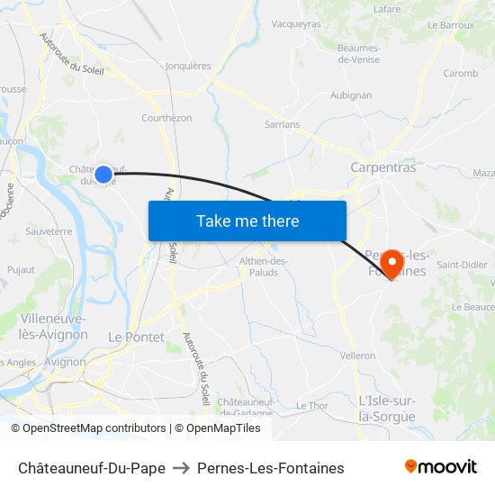 Châteauneuf-Du-Pape to Pernes-Les-Fontaines map