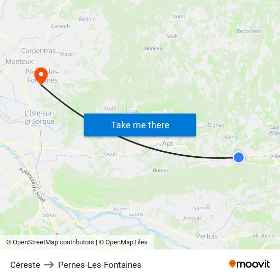 Céreste to Pernes-Les-Fontaines map