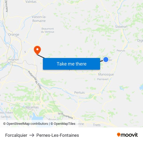 Forcalquier to Pernes-Les-Fontaines map