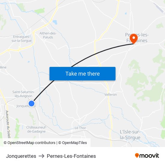 Jonquerettes to Pernes-Les-Fontaines map