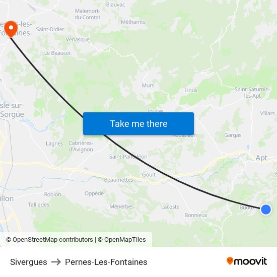 Sivergues to Pernes-Les-Fontaines map