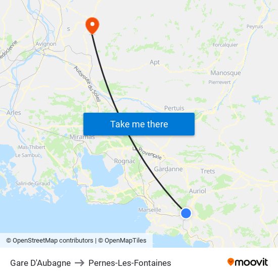 Gare D'Aubagne to Pernes-Les-Fontaines map