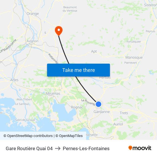 Gare Routière Quai 04 to Pernes-Les-Fontaines map