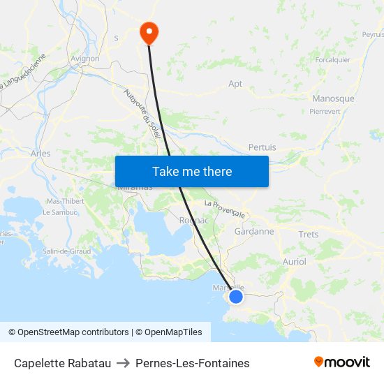 Capelette Rabatau to Pernes-Les-Fontaines map