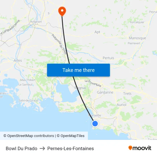 Bowl Du Prado to Pernes-Les-Fontaines map