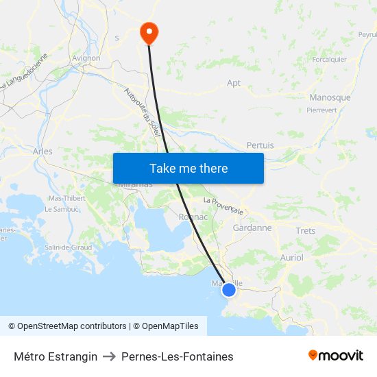 Métro Estrangin to Pernes-Les-Fontaines map