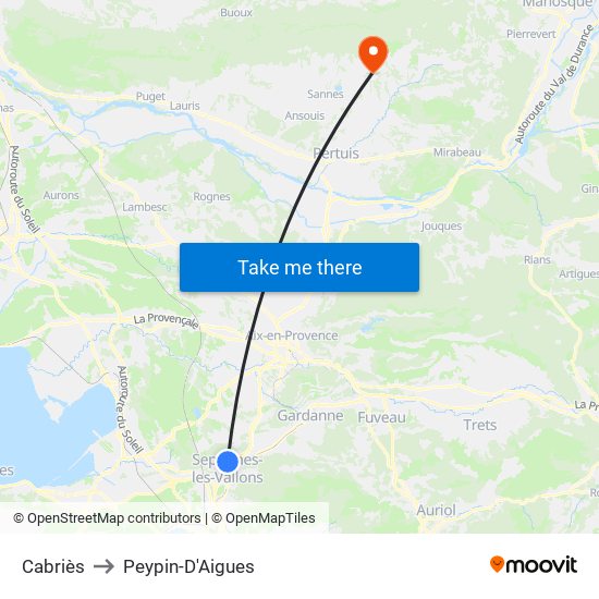 Cabriès to Peypin-D'Aigues map