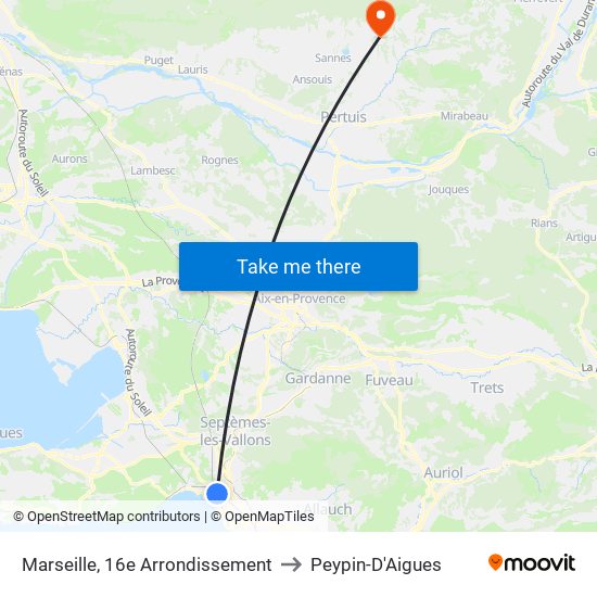 Marseille, 16e Arrondissement to Peypin-D'Aigues map