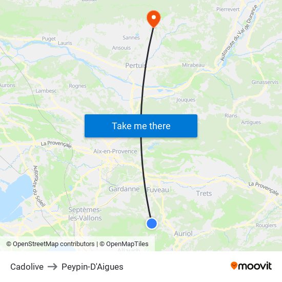 Cadolive to Peypin-D'Aigues map