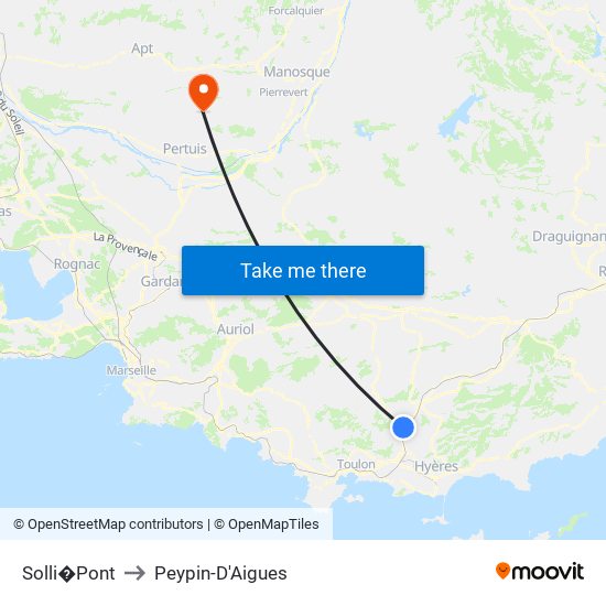 Solli�Pont to Peypin-D'Aigues map