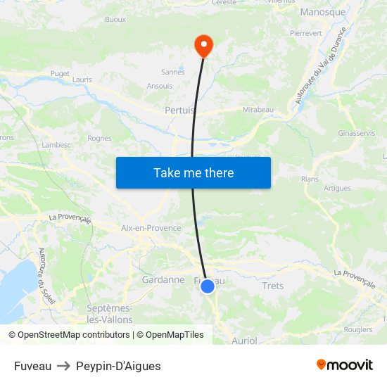Fuveau to Peypin-D'Aigues map