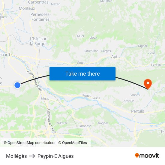 Mollégès to Peypin-D'Aigues map