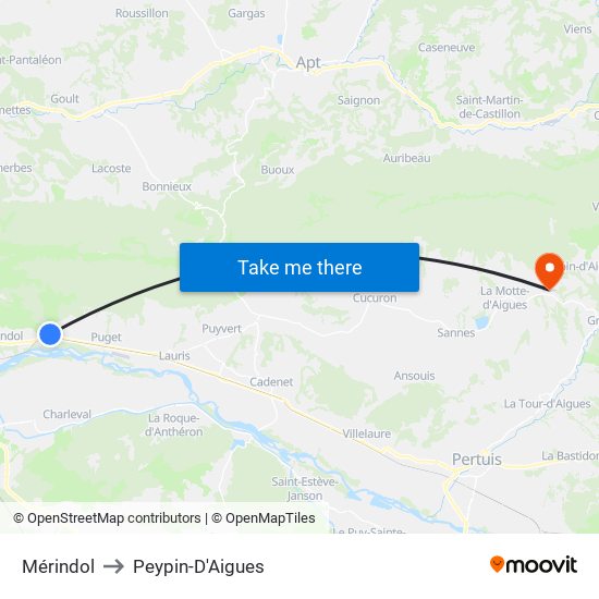 Mérindol to Peypin-D'Aigues map