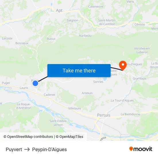 Puyvert to Peypin-D'Aigues map