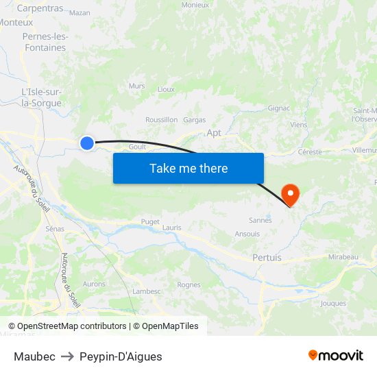 Maubec to Peypin-D'Aigues map