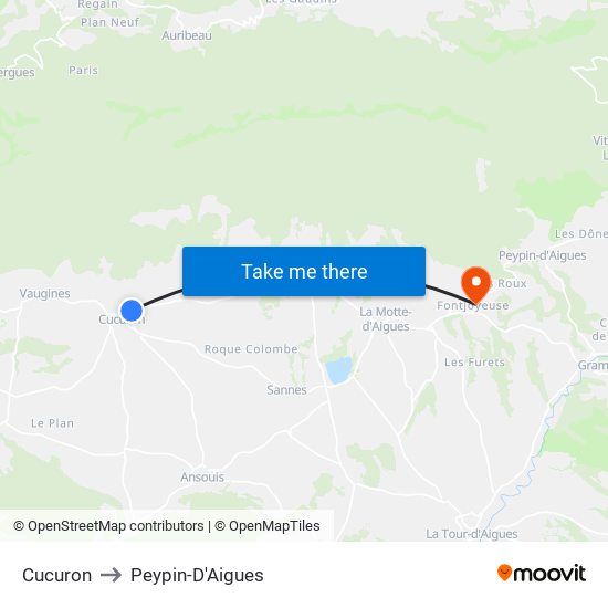 Cucuron to Peypin-D'Aigues map
