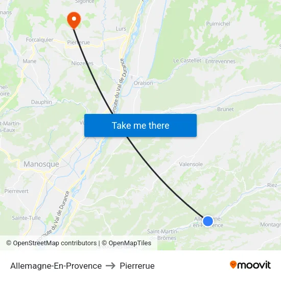 Allemagne-En-Provence to Pierrerue map
