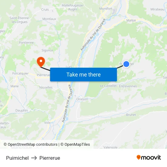 Puimichel to Pierrerue map