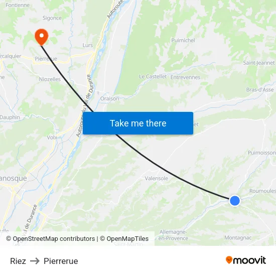 Riez to Pierrerue map