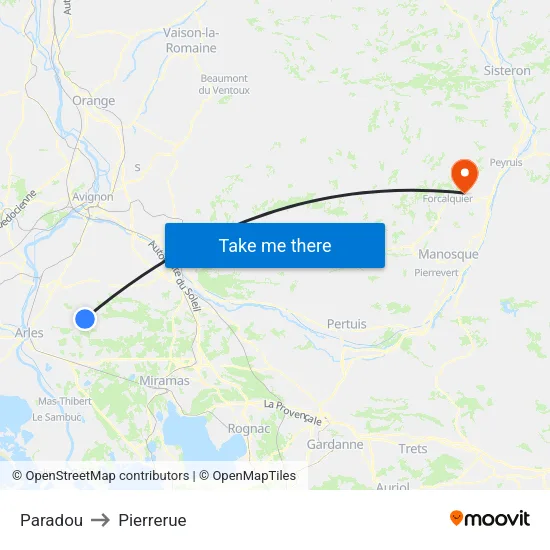 Paradou to Pierrerue map