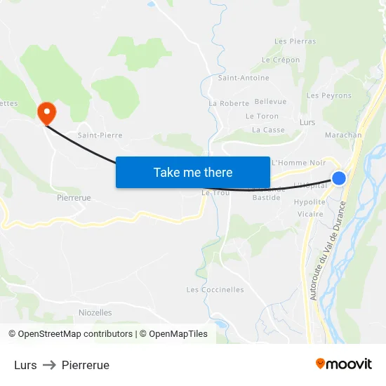 Lurs to Pierrerue map