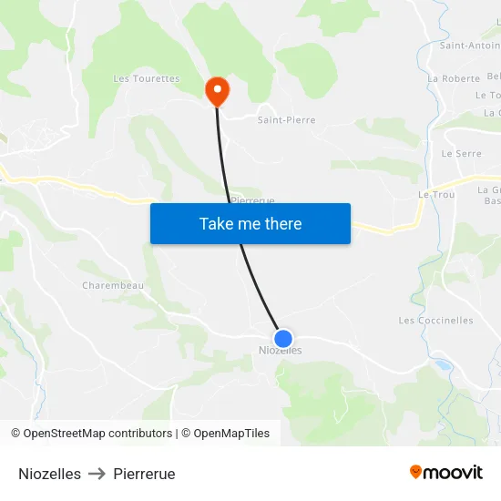 Niozelles to Pierrerue map