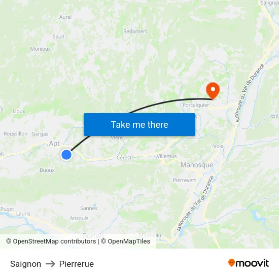 Saignon to Pierrerue map