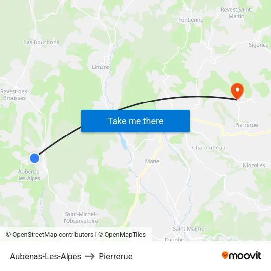 Aubenas-Les-Alpes to Pierrerue map
