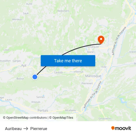 Auribeau to Pierrerue map