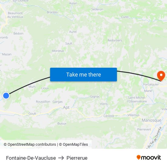 Fontaine-De-Vaucluse to Pierrerue map