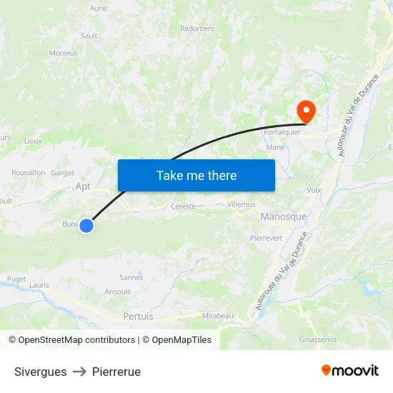 Sivergues to Pierrerue map