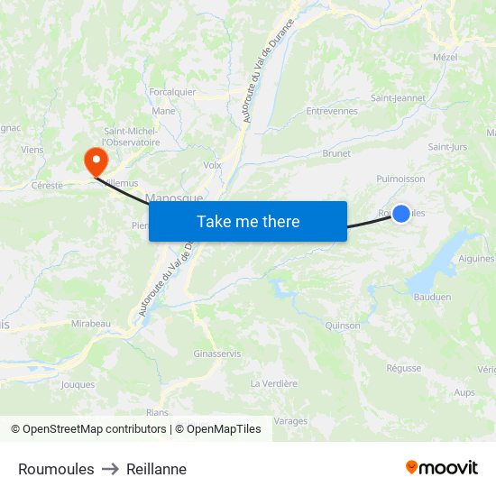 Roumoules to Reillanne map