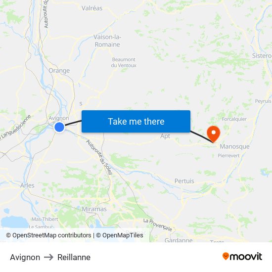 Avignon to Reillanne map