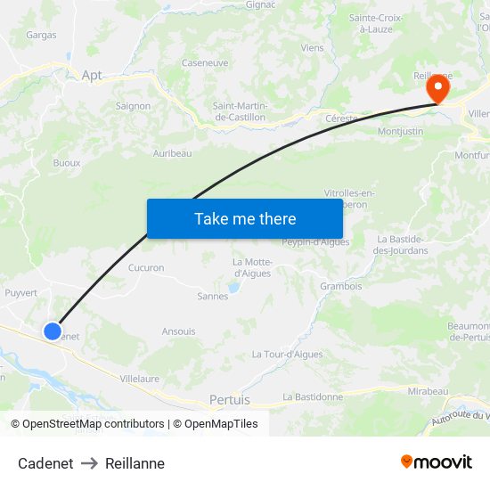 Cadenet to Reillanne map