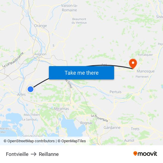 Fontvieille to Reillanne map