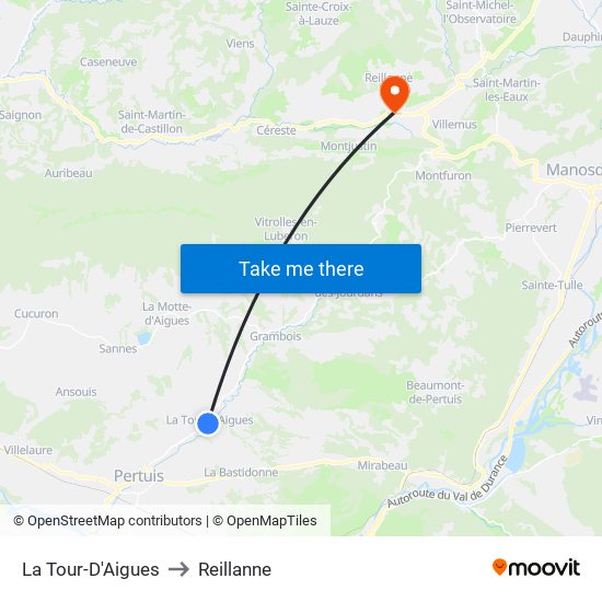 La Tour-D'Aigues to Reillanne map