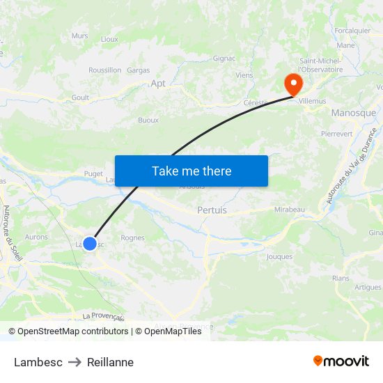 Lambesc to Reillanne map