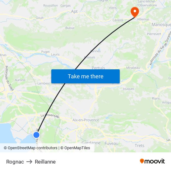 Rognac to Reillanne map