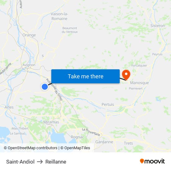 Saint-Andiol to Reillanne map