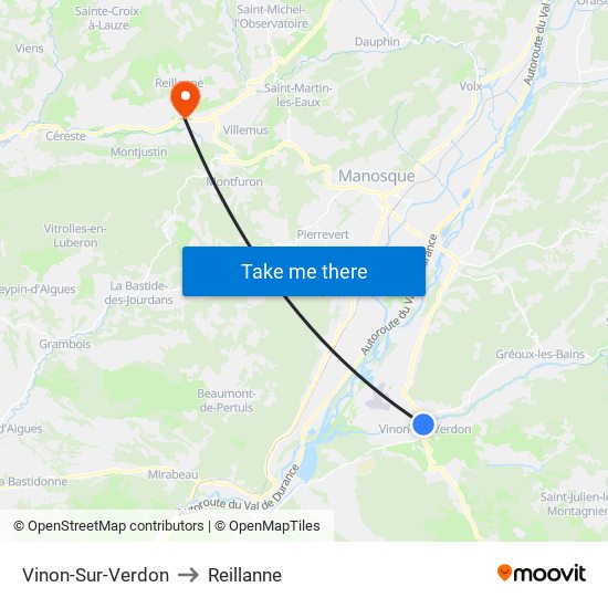 Vinon-Sur-Verdon to Reillanne map