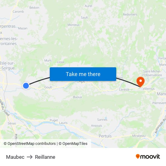 Maubec to Reillanne map