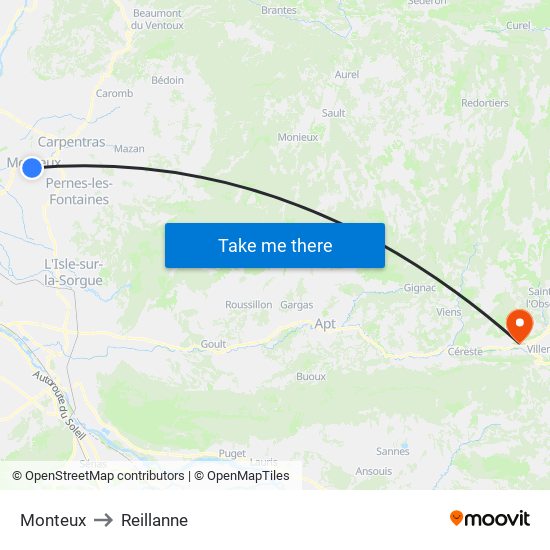 Monteux to Reillanne map