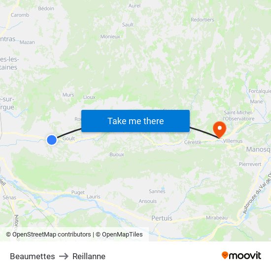 Beaumettes to Reillanne map