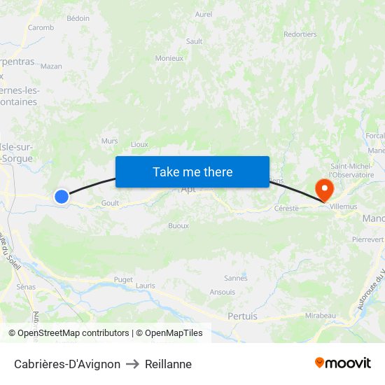 Cabrières-D'Avignon to Reillanne map