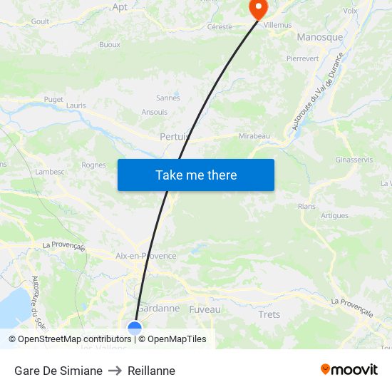 Gare De Simiane to Reillanne map